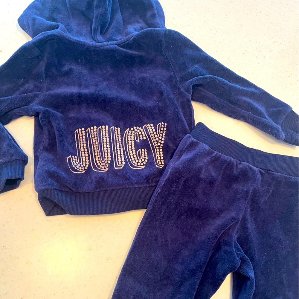 Juicy Couture Blue Velour Hoodie and Pants Set with Crown Embroidery - Picture 3 of 4
